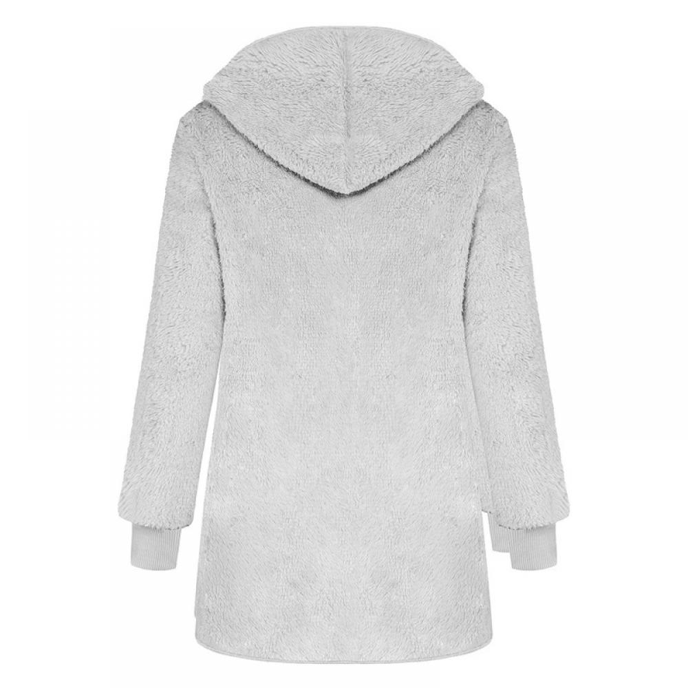 Causal Soft Hooded Pocket Jacket, Fleece Plush Warm Faux Fur Fluffy Female Autumn Jacket Coat - image 3 of 5