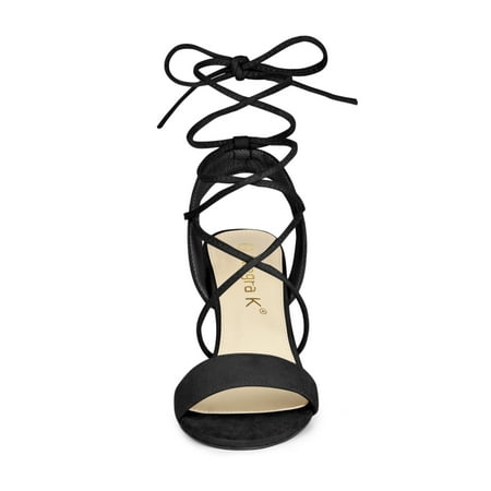 

Unique Bargains Women s Slingback Lace Up Block Heels Sandals