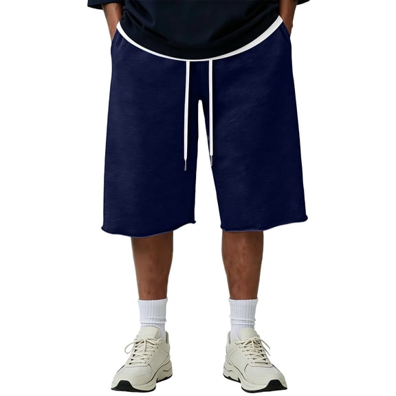 2026 Men's Baggy Sweat Shorts Lightweight Under Knee Casual Drawstring Y2K Shorts Raw Hem Loose Fit Gym Shorts, XL