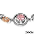 thumbnail image 2 of Stainless Steel Silver and Rose Gold-Tone Bezel-Set Pink Stone Link Chain Womens Bracelet, 2 of 3