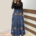 thumbnail image 2 of Robes pour Femmes 2022 Noël Col Rond Manches Longues Patchwork Imprimé Robe Longue Ligne A Robe d'Automne pour Dames, 2 of 6