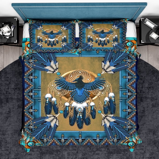 Juego de cama Mandala Thunderbird Azul Nativo Americano Lt10