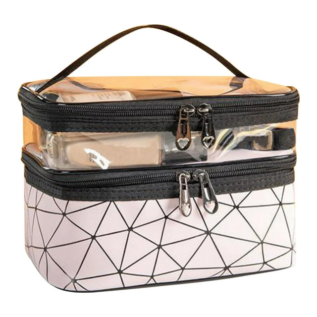 Bolsa de maquillaje de doble capa Sincero Estuche de almacenamiento vertical portátil Rosa