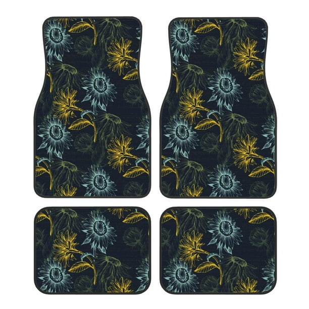 Fotbe Sunflowers Juego de 4 Tapetes para Auto con Estampado – Alfombrillas de Goma Reforzada, Diseño Antideslizante, Protección para Todo el Año – Vehículos, Autos, Camionetas y SUVs