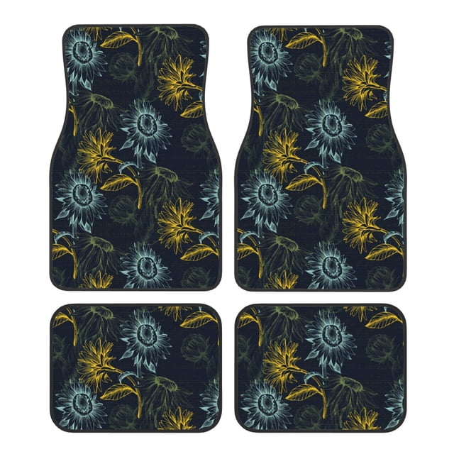 Kdxio Tapis de Sol de Voiture Imprimé Tournesols Universel SUV avant Arrière Tapis de Sol 4 Pcs Ensemble Complet avec Dos en Caoutchouc Antidérapant Accessoires de Voiture pour la Plupart des Voitures