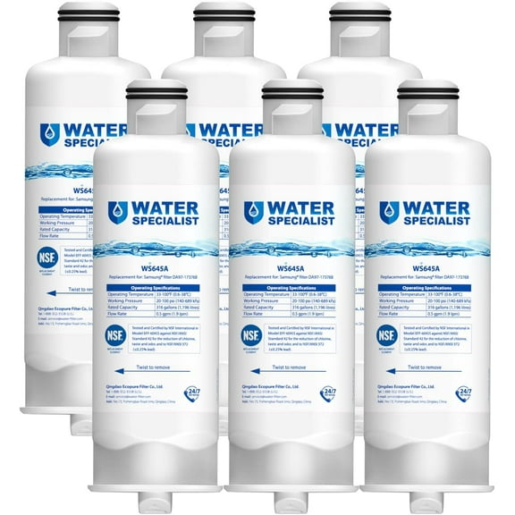 Waterspecialist DA97-17376B Replacement for Samsung HAF-QIN/EXP, HAF-QIN, DA97-08006C, RF28R7351SG, RF23M8070SR, RF23M8070SG, RF23M8090SG, RF28R7201SR, WS645A, Refrigerator Water Filter (Pack of 6)