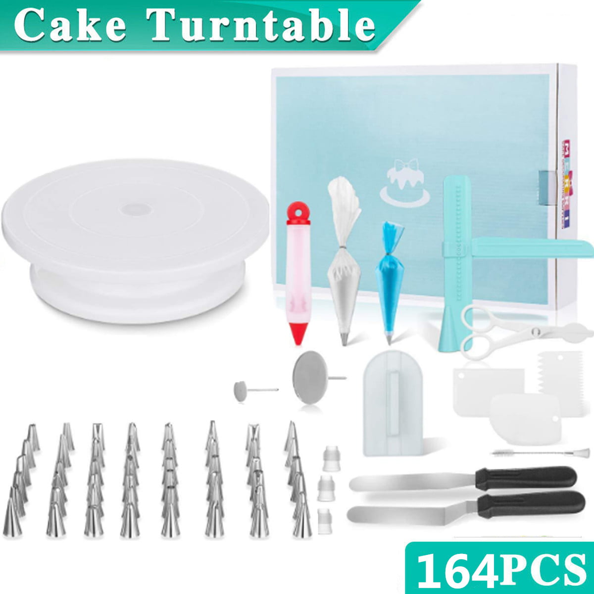 Cake Turntable Rotating Cake Stand Kit Professional Baking Baking and Piping Set Decorating Supplies Tool for Baking Pastry 52pcs