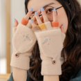 thumbnail image 3 of Guantes de invierno con medio dedo, guantes tejidos con solapa de terciopelo, encantadores guantes bordados de arcoíris, 3 of 5