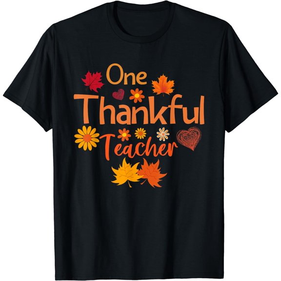 thankful teacher for women fall teacher thanksgiving autumn T-Shirt Black Small