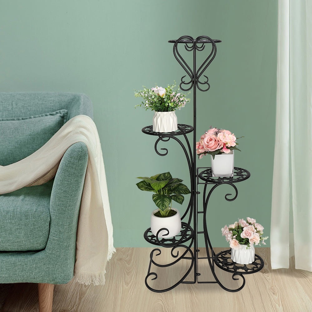 Lowestbest 5 Tier Metal Plant Stand, Tall Plant Stand for Indoor Outdoor and Garden Decoration, Black Lowestbest 5 Tier Metal Plant Stand, Tall Plant Stand for Indoor Outdoor and Garden Decoration, Black