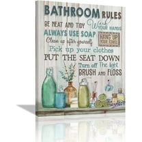 Bathroom Decor Wall Art, Bathroom Rules Wall Decor, Rustic Bathroom Canvas Prints Signs Modern Farmhouse Wall Decor Wood Background Bathroom Pictures Artwork Framed Bath Laundry Room Home Decorations