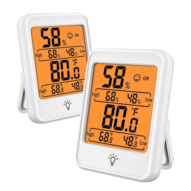 2 Pack Indoor Thermometer Digital Hygrometer Room Thermometer Humidity Monitor with Backlight, Suitable for Bedroom, Baby Room, Wine Cellar, Flower Room, Laboratory, Battery Included-White