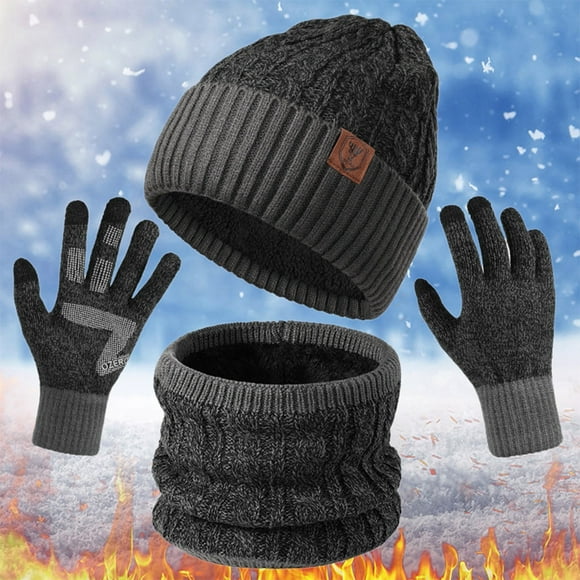 TINZ Women&Men Winter Warm Cute Wool Hat Scarf Gloves Slouchy Three Winter Snow Knit Cap Screen Mittens Scarves Sets Hat Gloves Scarf Set Men Gloves Scarf Set Men Scarf Hat Set for Boys