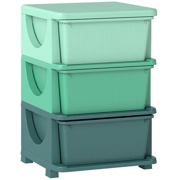 WLTER3 Drawers Kids Storage Unit, 3 Tier Stackable Toy Organizers and Storage Chest for Bedroom, Nursery, Playroom, Living Room, Boys, Girls, Toddlers, Green