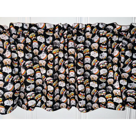 Handmade Rainbow Tossed Cats Valance Curtain Window Treatment Curtains 42X14