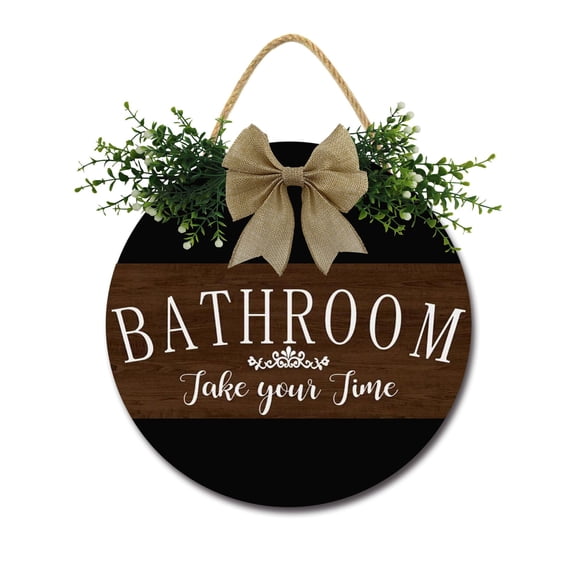 Bathroom Take Your Time Sign Farmhouse Wood Sign Front Porch Decor Rustic Wooden Sign Wall Decor Hanging Wooden Decorations with Bow-Knot for Home Porch Wall Door, 11 x 11 inch