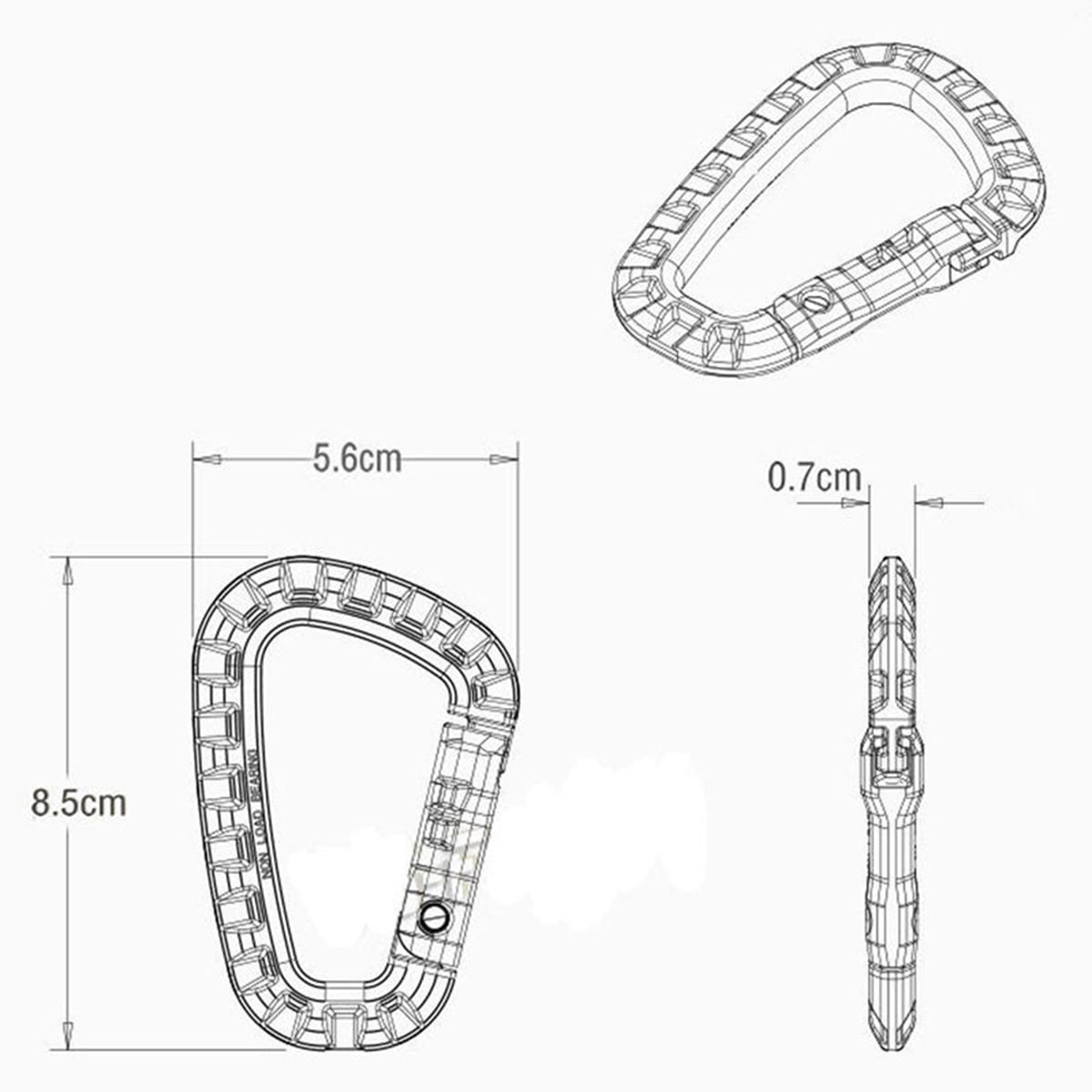 2 Pcs Plastic Carabiner D-Ring Key Chain Clip Hook Outdoor Camping Buckle Snap 