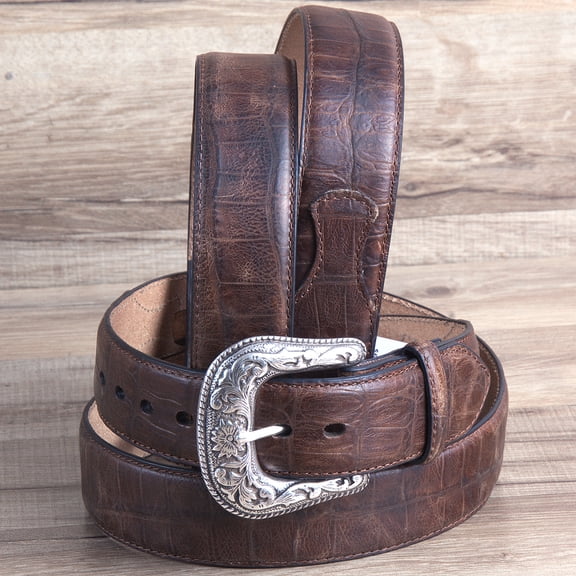 32" ROPER WESTERN 1.5" GATOR PRINT LEATHER COWBOY MENS BELT SILVER BUCKLE COGNAC