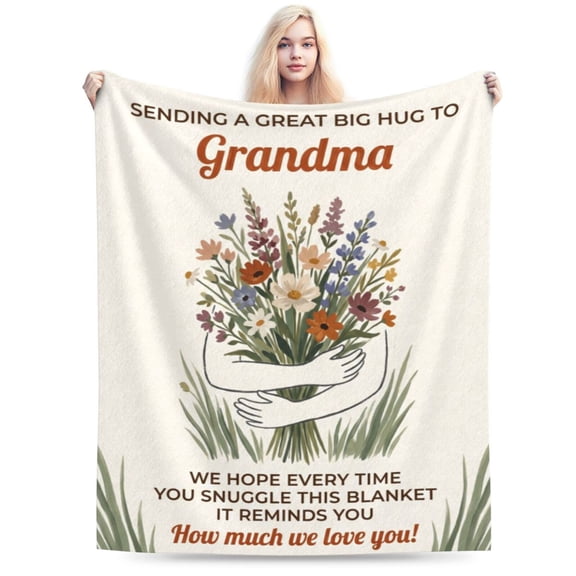 Grandma Gifts Blanket, Mothers Day, Birthday Gifts for Grandma from Grandkids, Best Grandmother Gift, Hug Floral Throw Blankets 50x40