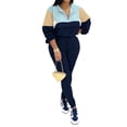 thumbnail image 3 of Aomice Two Women's 2 Piece Outfits Lapel Half Zip Long Sleeve Sweatshirts Sweatpants Tracksuit Casual Sweatsuits-Dark Blue-M, 3 of 6