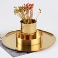 thumbnail image 3 of Florero dorado de metal, soporte de cepillo redondo para bolígrafo, recipiente para vasos, organizador de escritorio, decoración del hogar Inevent JJ20275-00, 3 of 7