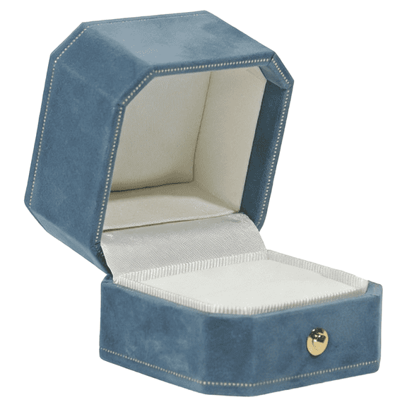 Velvet Ring Box, Octagon Engagement Presentation Case for Wedding Proposal, Elegant Blue Single Slot Jewelry Gift Holder, Portable Display Container 2.4 x 2.4 x 2.2 in / 6.1 x 6.1 x 5.5 cm