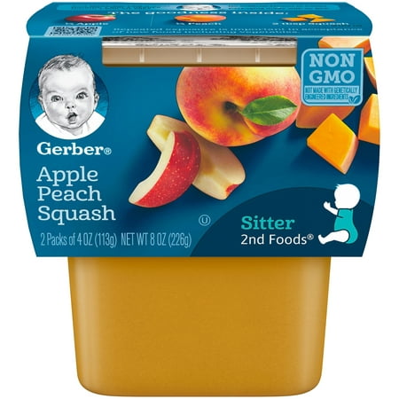 Gerber 2nd Foods Apple Peach Squash Baby Food, 4 oz. Tubs, 2 Count (Pack of
