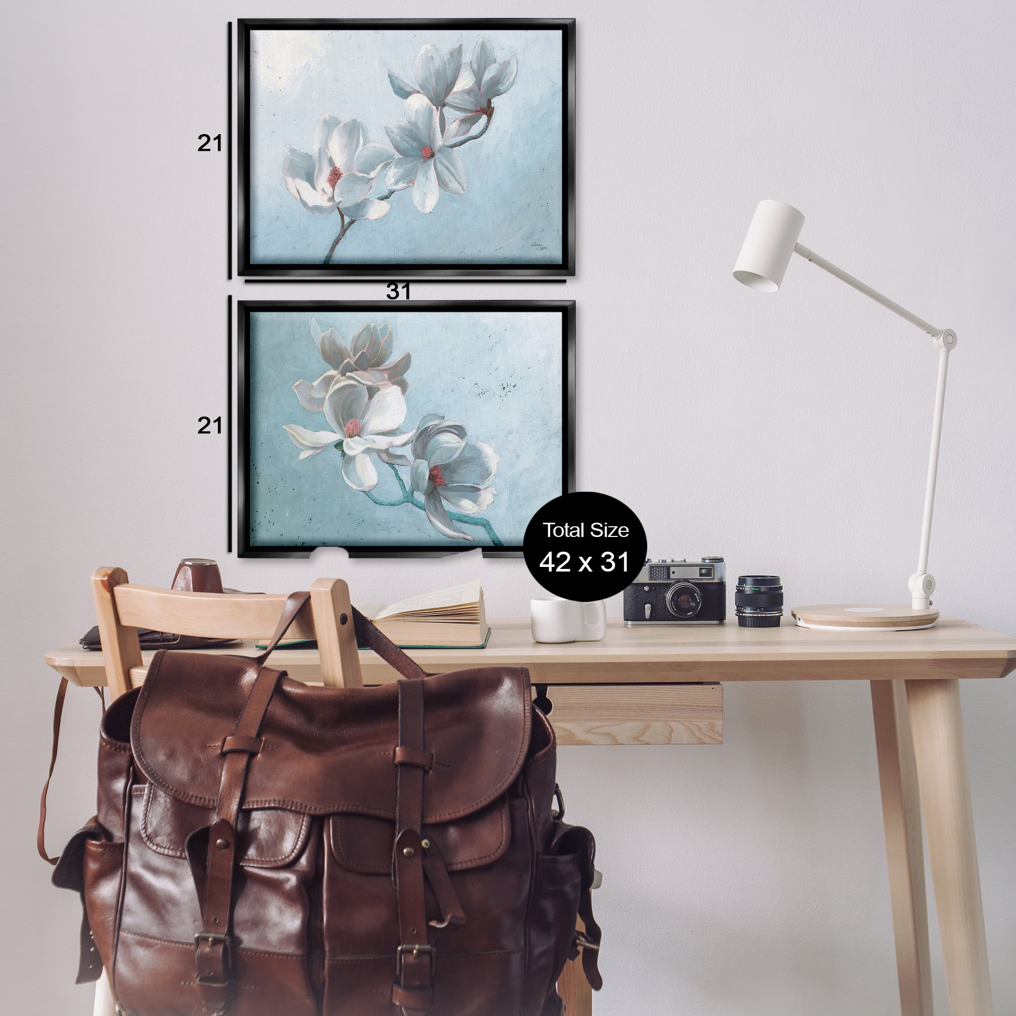 Stupell Industries Single Magnolia Branch Blossoms Plants & Flowers Painting Black Floater Framed Canvas Art Print Wall Art, 31 x 21, Set of 2