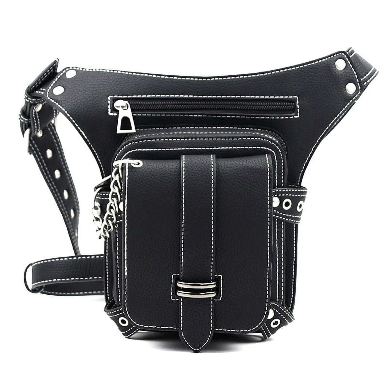 1pc Punk Vintage Waist Bag PU Leather Motorcycle Fanny Pack With Leg Strap