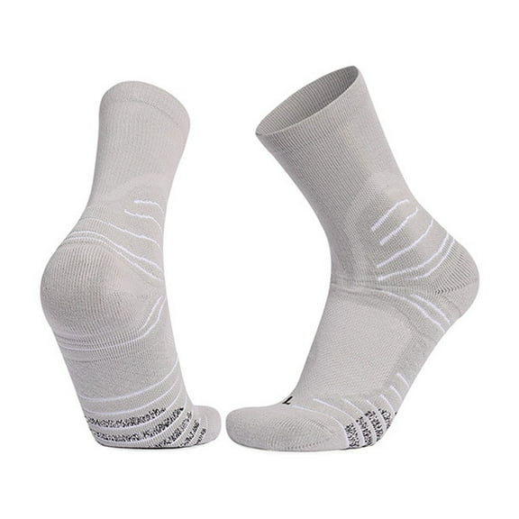 Xfvqtps Mens Running Socks Cushioned Absorb Sweat Bottom of Towel Long Tube Socks for Outdoor Cycling Running Sports Socks Gray