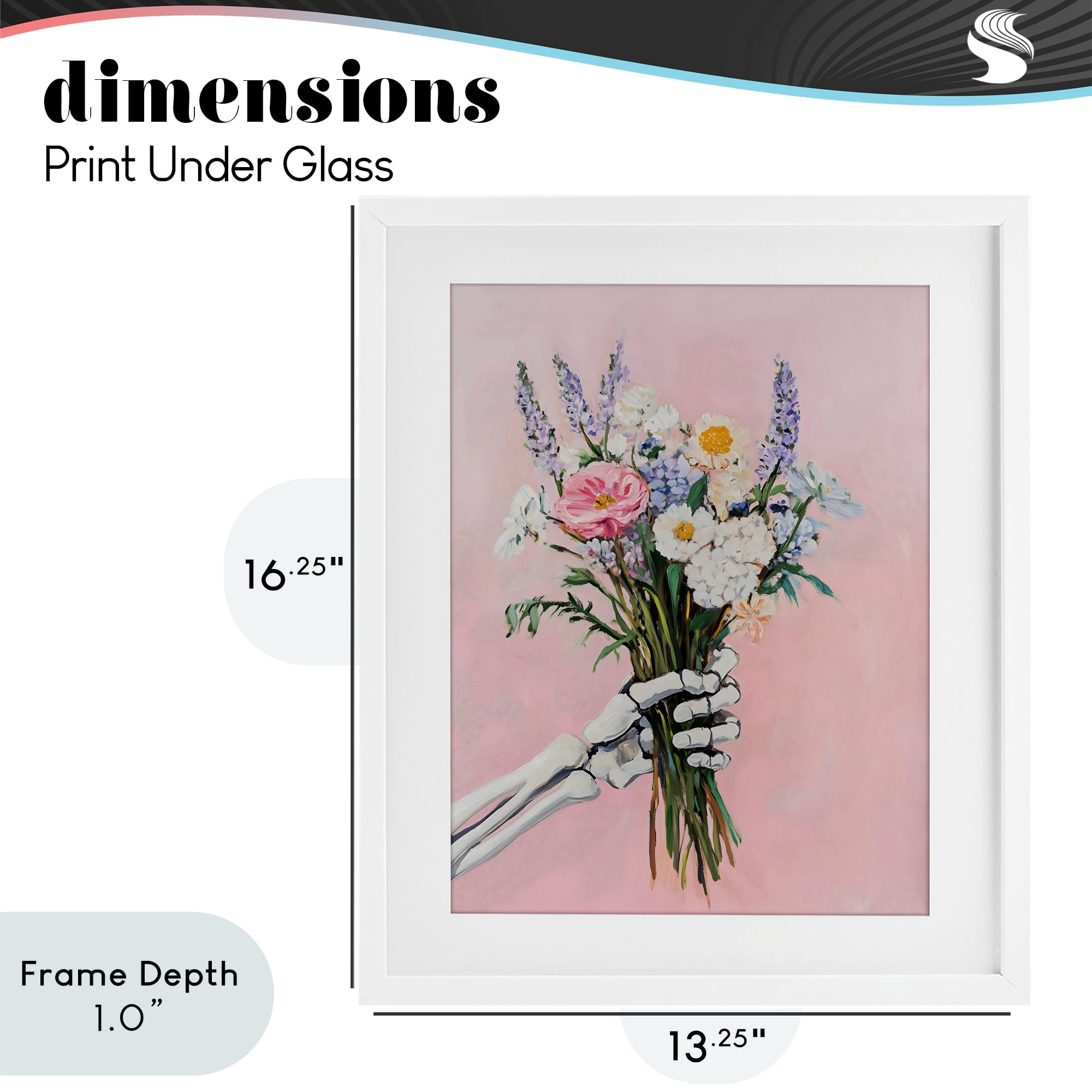 Stupell Industries Skeleton Hand Holding Flowers White Framed Print Under Glass, design by The Prints Vibe