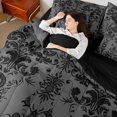 thumbnail image 4 of Manfei Victorian Damask Bedding Comforter Set 7-Piece,Black Snake Full Bedding Set,Vintage Gothic Floral Fitted Sheet Flat Sheet For Men Women,,Lightweight Room Decorative Reversible, 4 of 7
