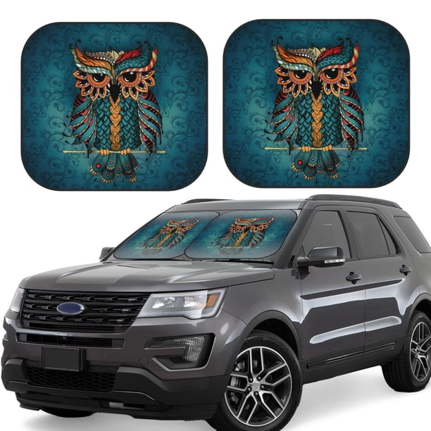 Fotbe Owl In Blue Juego de 2 Piezas de Parasoles para Parabrisas | Bloqueador Solar para Auto | Accesorios Plegables para Protección Solar Interior-Small