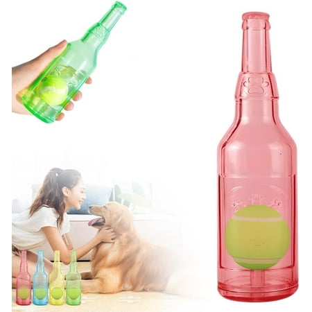 Pet Chew Beer Bottle with Tennis Ball Dog Chew Toy Water Bottle Interactive Dog Toys for Chewing and Playing Crunch and Play Bottle Dogs Toy with Squeaky Sound