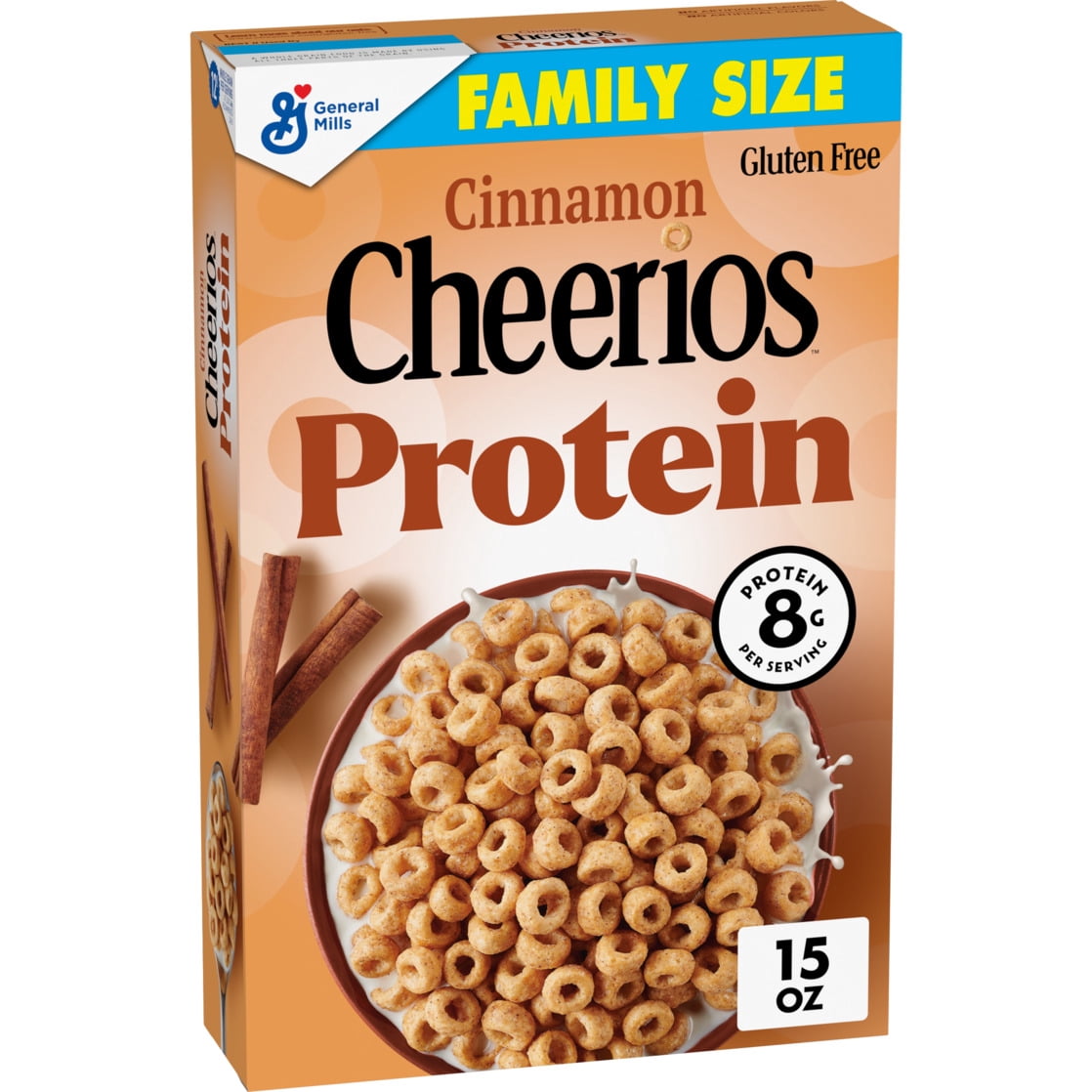 (8 pack) Cheerios Protein Cereal, Cinnamon, 8g Protein, Family Size, 15 oz