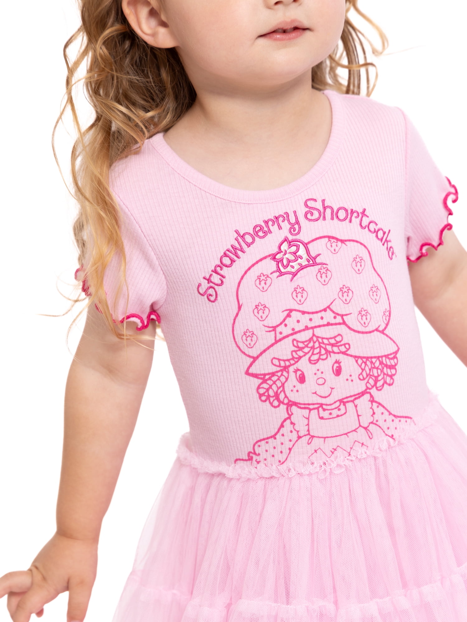 Strawberry Shortcake Toddler Girls' Embroidered Tutu Dress with Short Sleeves, Sizes 12M-5T