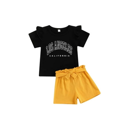 

Suanret Pcs Kids Baby Girls Summer Shorts Set Letter Print Short Sleeve T-shirt Elastic Waist Solid Shorts Black 18-24 Months