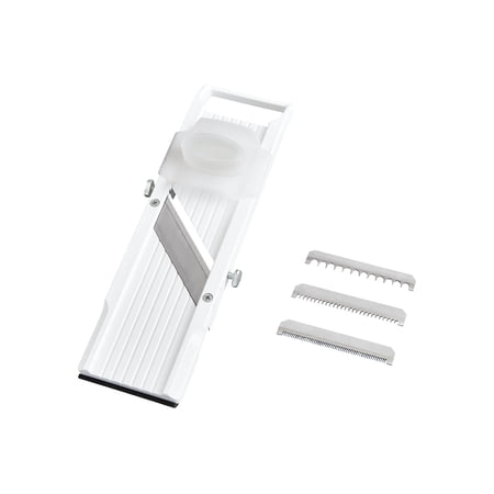 Benriner Mandoline Slicer White 12.75 x 3.62-Inch 4-Blade Japanese Mandoline Official US Version With Authentic Benriner Retail Packaging Adjustable Vegetable Cutter For Julienne Cuts French Fr