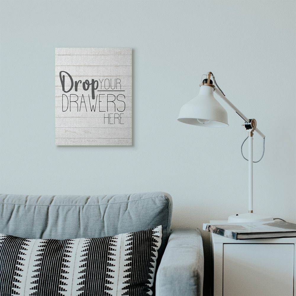 Stupell Industries Drop Your Drawers Bathroom Laundry Black And White Design Canvas Wall Art by Kimberly Allen
