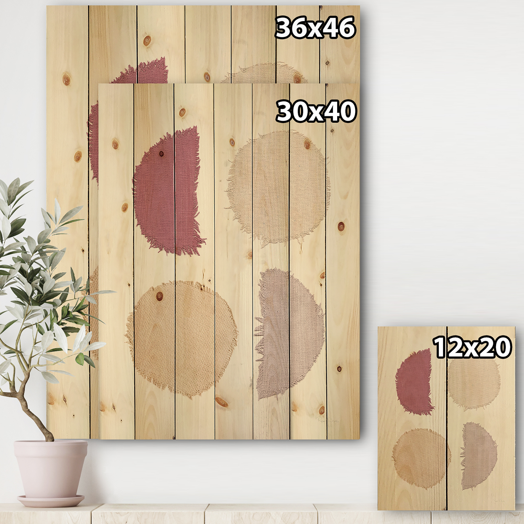 Designart 'Unique Beige Circle Designs II' Modern Transitional Print on Natural Pine Wood