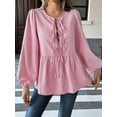 thumbnail image 3 of Womens Lace Up Tie Font Y2k Tops Puff Sleeve V Neck Blouse Loose Fit Summer Cute Clothes Peach M, 3 of 6