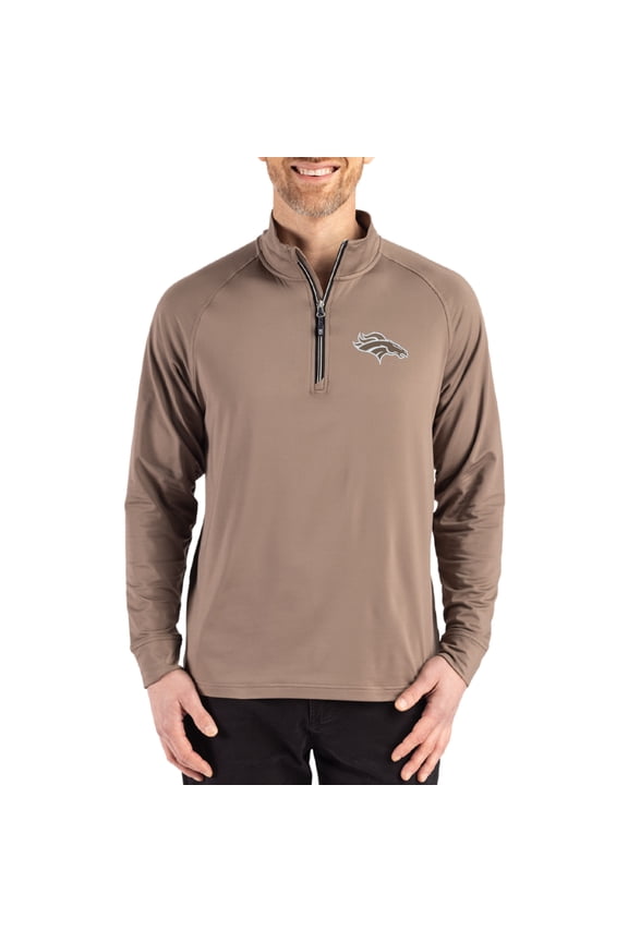 Men's Cutter & Buck Brown Denver Broncos Adapt Eco Knit Stretch Recycled Quarter-Zip Pullover