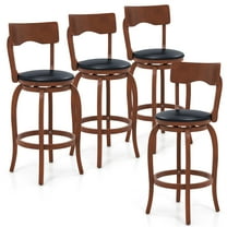 Gymax 29'' Swivel Bar Stools Set of 4 w/ Rubber Wood Frame Upholstered Seat Footrest
