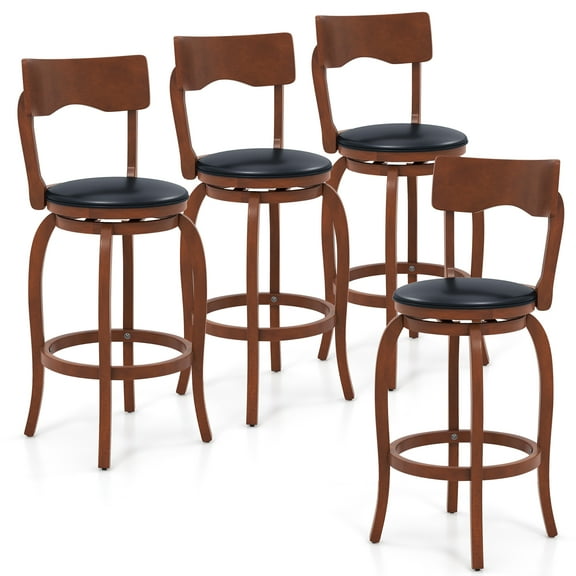 Gymax 29'' Swivel Bar Stools Set of 4 w/ Rubber Wood Frame Upholstered Seat Footrest