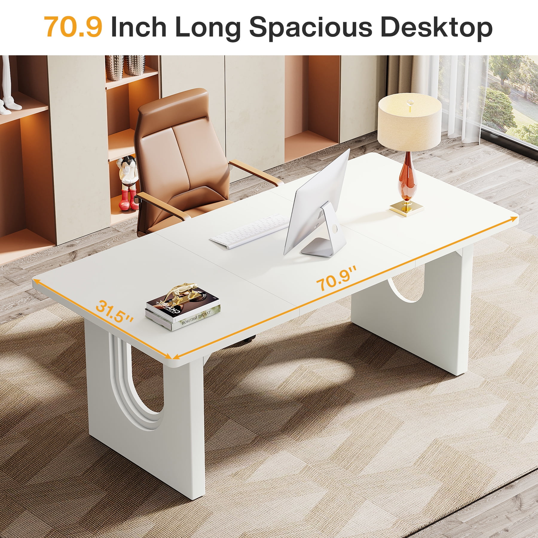 Tribesigns Modern Executive Desk, 70.9" Large Office Computer Desk, Conference Table Meeting Room Table, Simple Workstation Business Furniture for Home Office, White