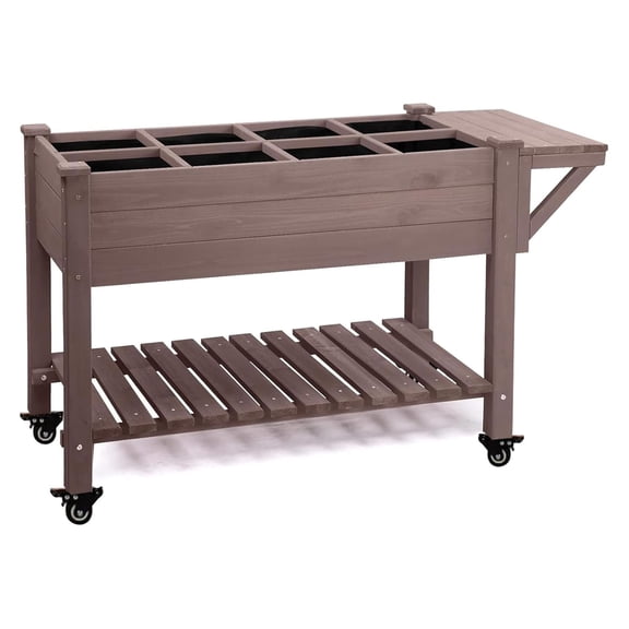 Aivituvin Raised Garden Bed with Liner & Large Storage Shelf, Elevated Wood Planter Box Stand Kit for Outdoor Gardening, 230lbs Capacity