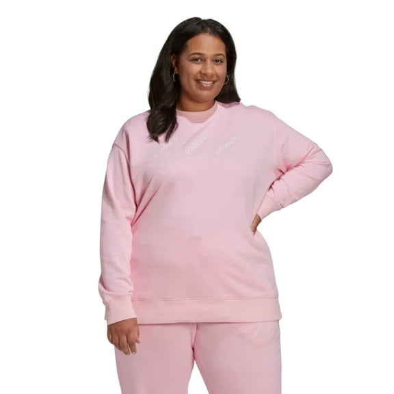 Adidas Women's Sweatshirt Soft French Terry Ribbed Crewneck Active Sweater Top, Halo Blush, L