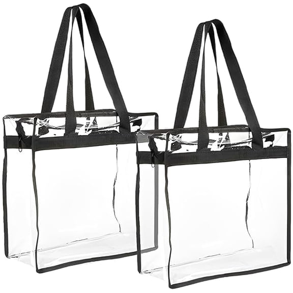 2 Pack Clear Stadium Approved Tote Bags 12x6x12 Transparent PVC for Concerts