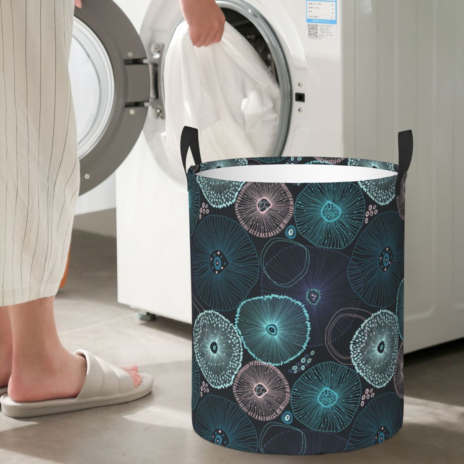 Large Laundry Basket with Handles - Jellyfish Pattern No.9028 Kids Baby Dirty Clothes Laundry Hamper for Bedroom Aesthetic