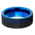 thumbnail image 2 of 8mm Blue Tungsten Ring Tungsten Wedding Band Tungsten Carbide Ring Black Tungsten Ring Offset Groove Men and Women, 2 of 3